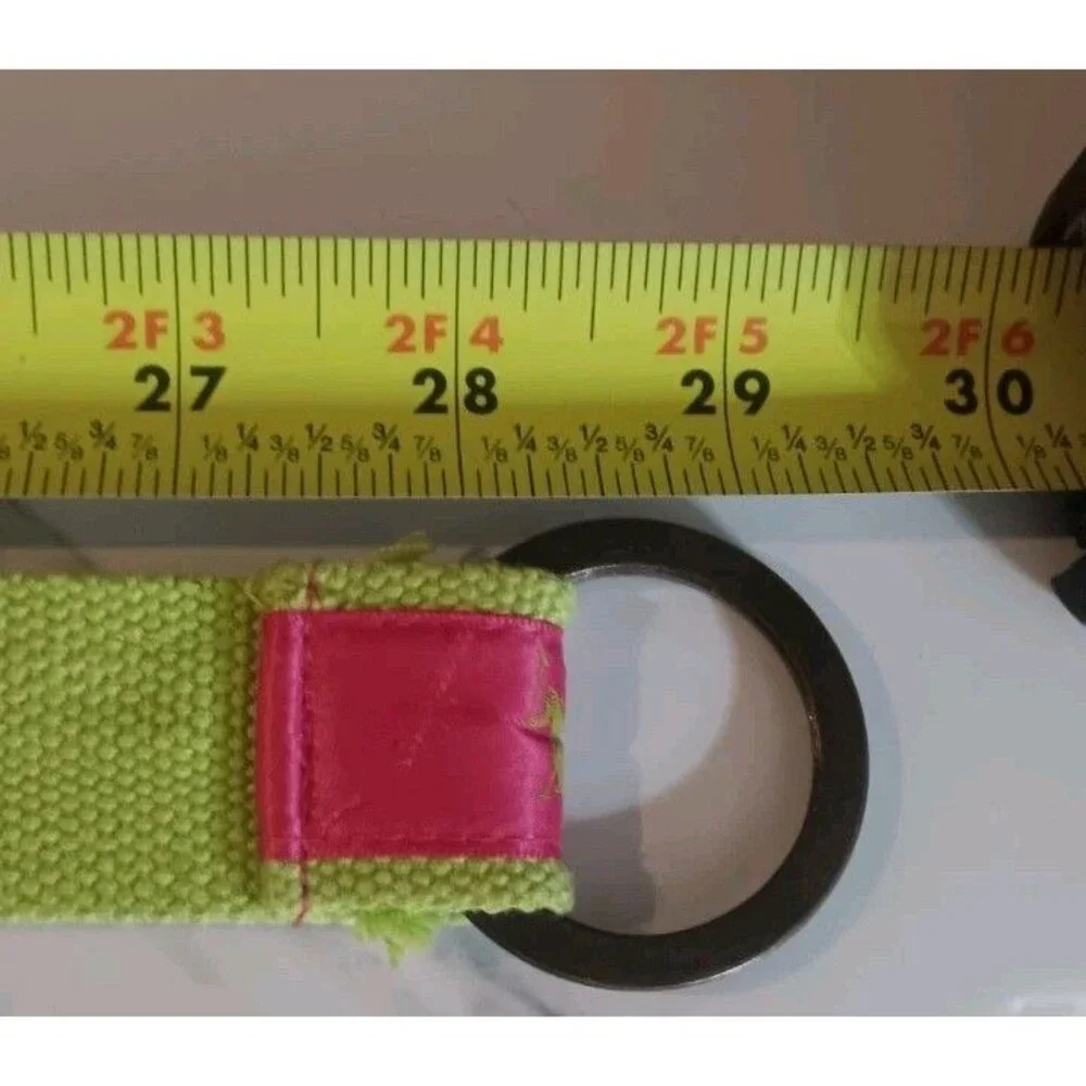 US Polo Assn.  Girls D-Ring Belt Pink Grosgrain Fabric Neon Green Polo Pony 28
